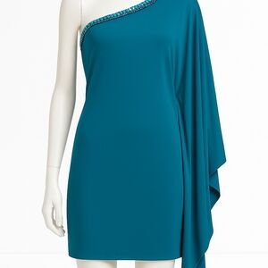 Roberto Cavalli Teal One-Shoulder Dress